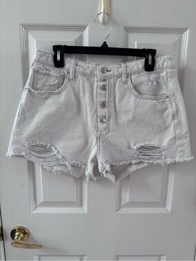 wild fable White Distressed Button-Front Denim Shorts